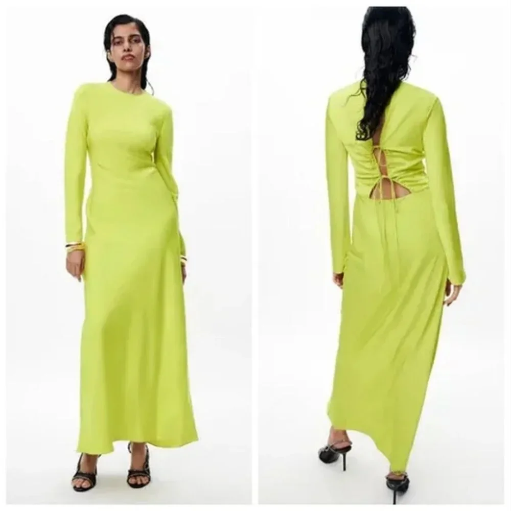 Zara Satin Effect Long Sleeve Maxi Dress